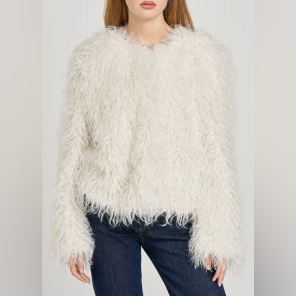 WAYF X Sara Walker Bridgette Faux Fur Jacket In White Ivory XL NWT